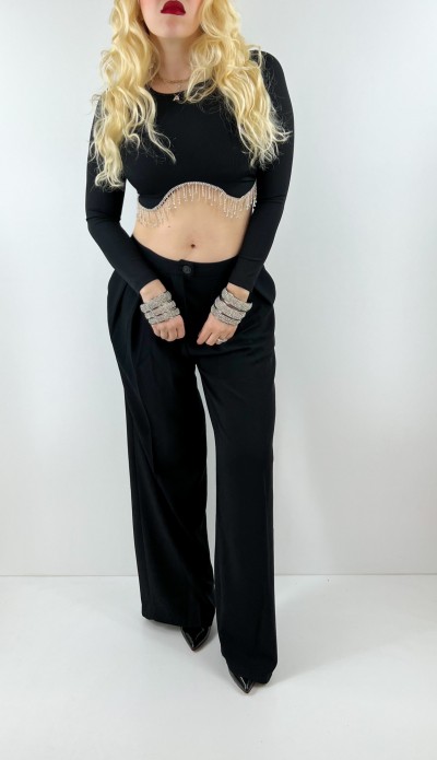 Stone detailed black crop top