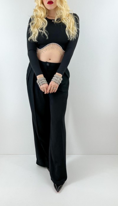 Stone detailed black crop top