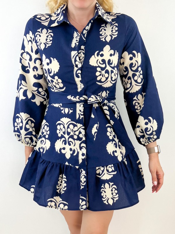 Ethnic printed navy midi dress