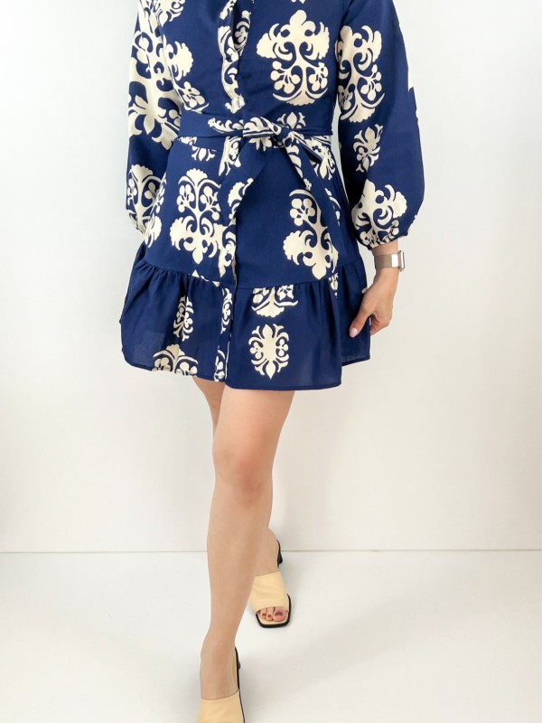 Ethnic printed navy midi dress