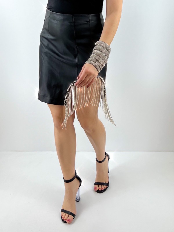 Stone detailed faux leather skirt