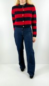 Gold button detailed red navy cardigan