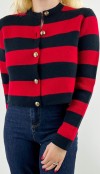 Gold button detailed red navy cardigan