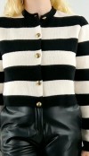 Gold button detailed black white cardigan