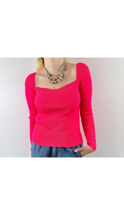 Pembe neon triko bluz