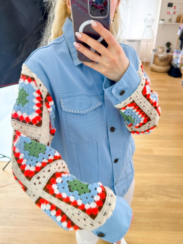 Crochet detailed jean jacket