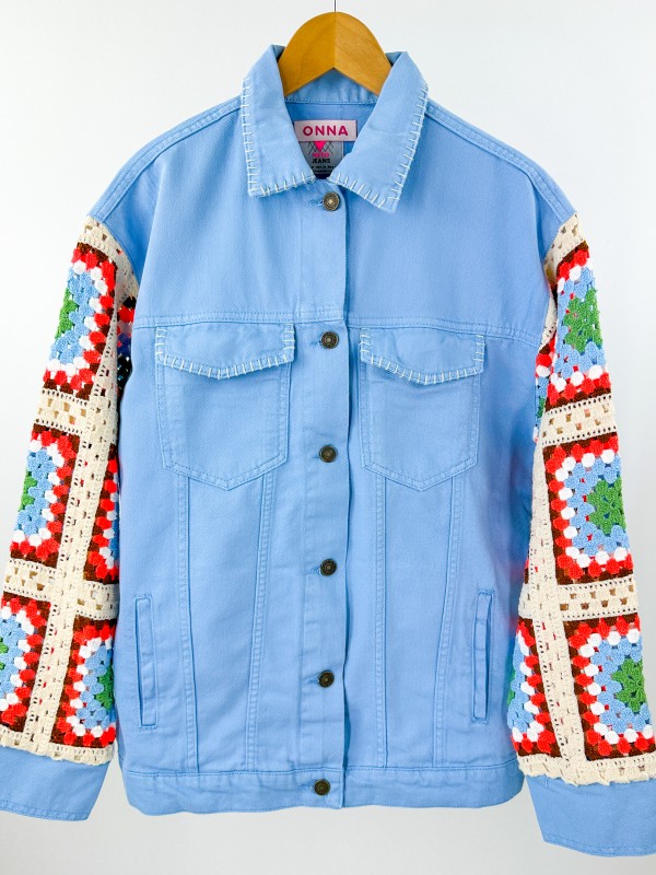 Crochet detailed jean jacket