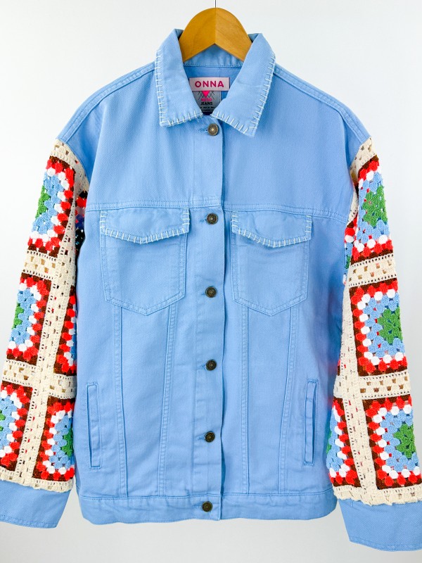 Crochet detailed jean jacket