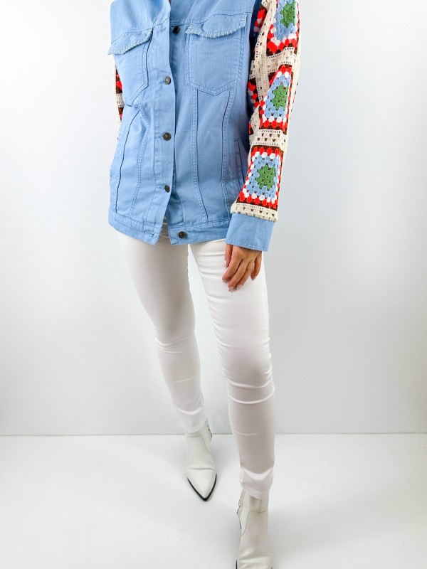 Crochet detailed jean jacket