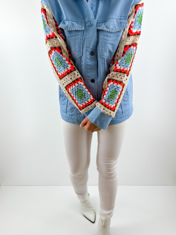 Crochet detailed jean jacket