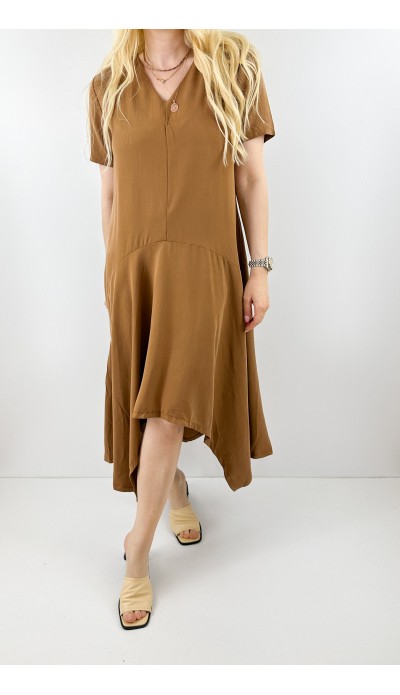 Camel asimetrik kloş elbise