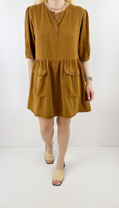 Camel tensel dökümlü elbise