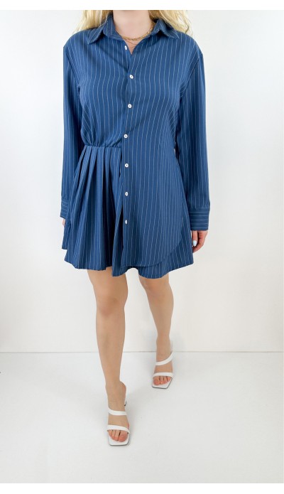 Pliseli asimetrik gömlek elbise