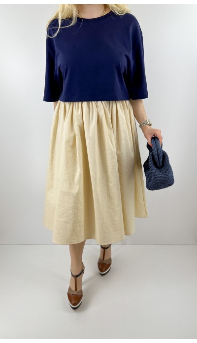 Krem renk midi etek