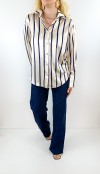 Navy striped creme color sateen shirt