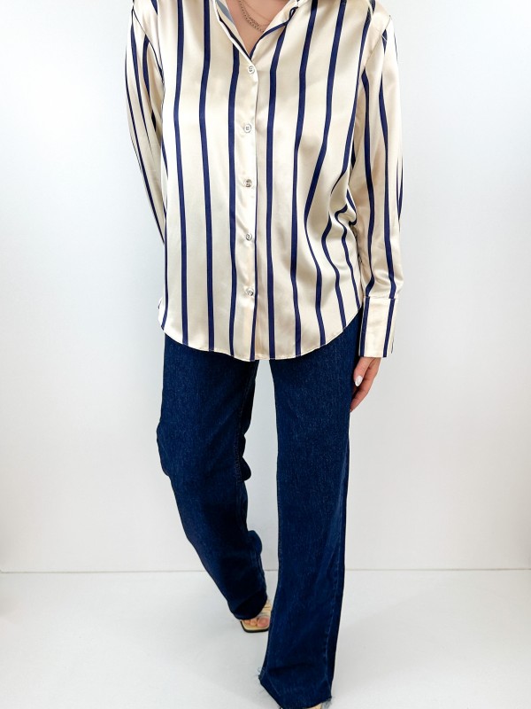 Navy striped creme color sateen shirt