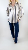 Navy striped creme color sateen shirt