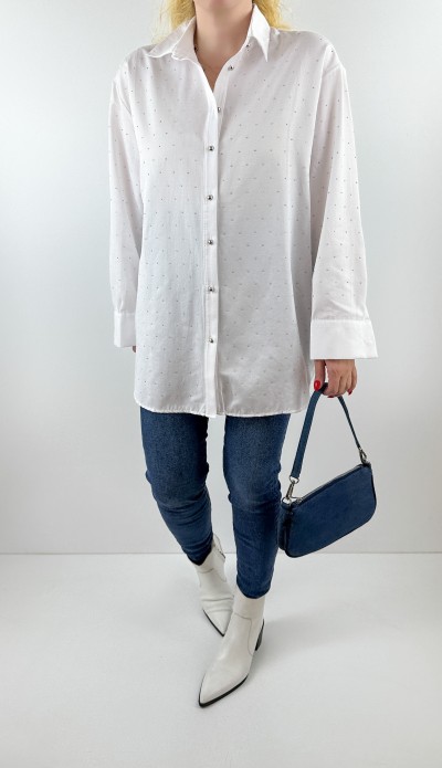 Taş detaylı beyaz poplin gömlek