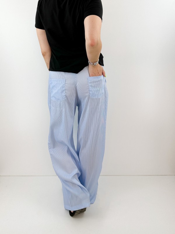 Striped blue poplin pants