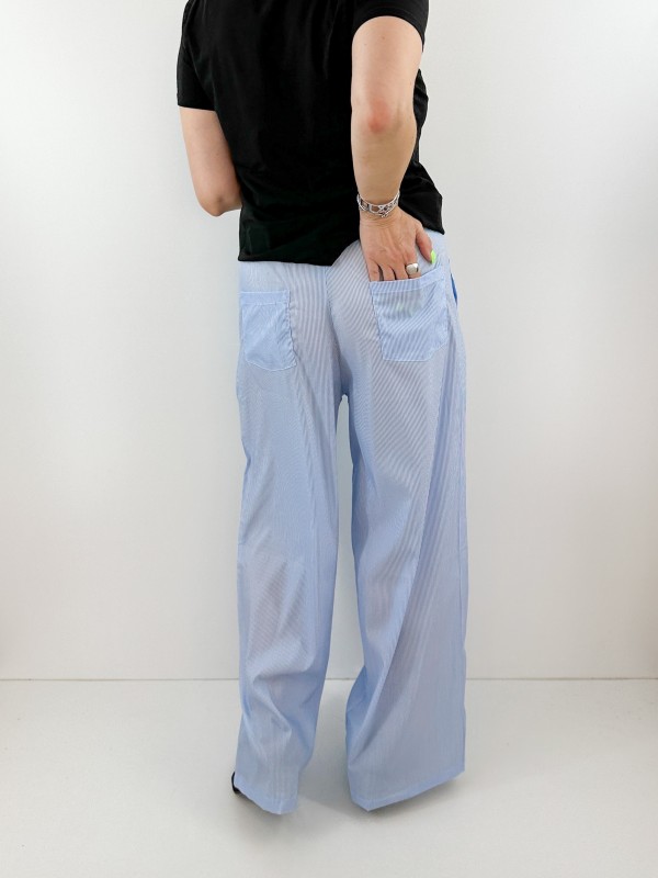 Striped blue poplin pants