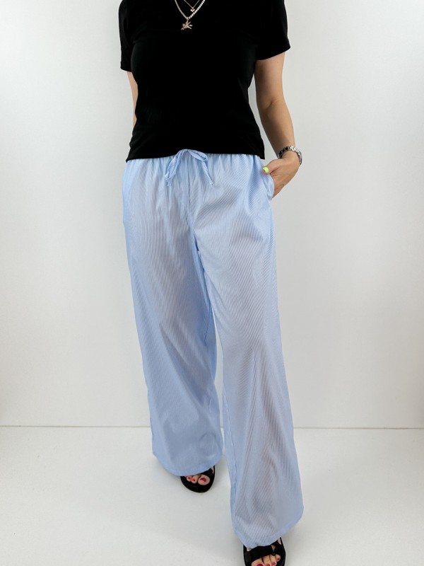 Striped blue poplin pants