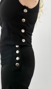 Siyah çıtçıt detaylı bluz pantolon takım