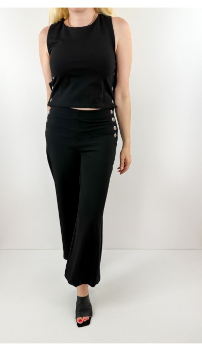 Siyah çıtçıt detaylı bluz pantolon takım