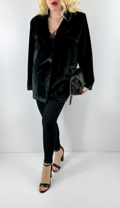 Siyah kadife oversize ceket