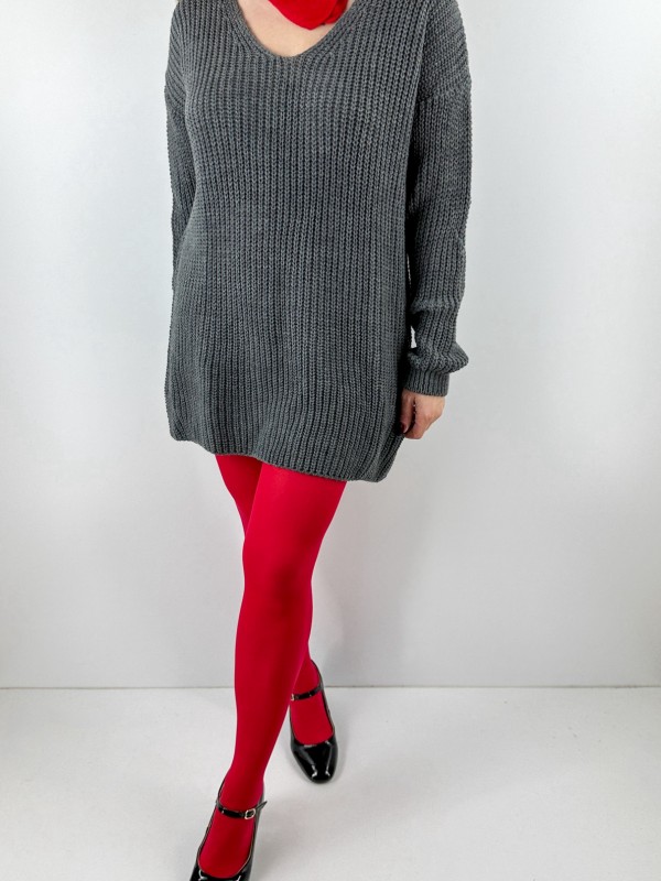 Gray V neck knit dress