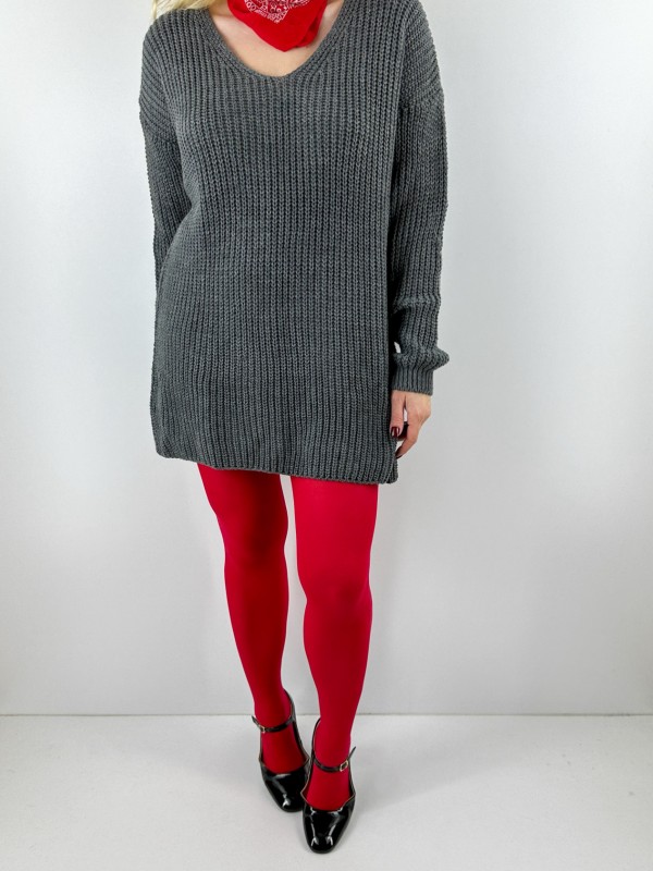 Gray V neck knit dress