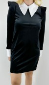Yaka ve manşet detaylı siyah kadife elbise