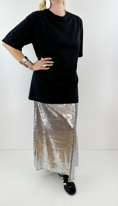 Gümüş payetli maxi etek