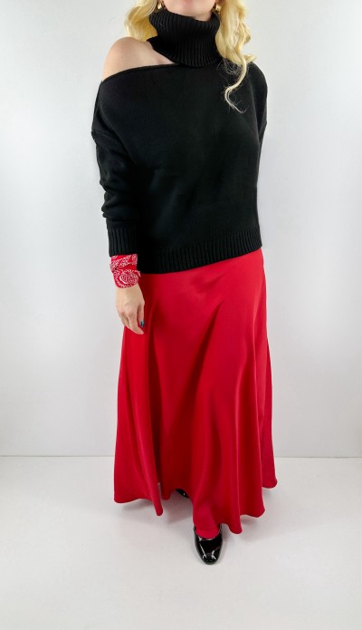 Kırmızı saten maxi etek