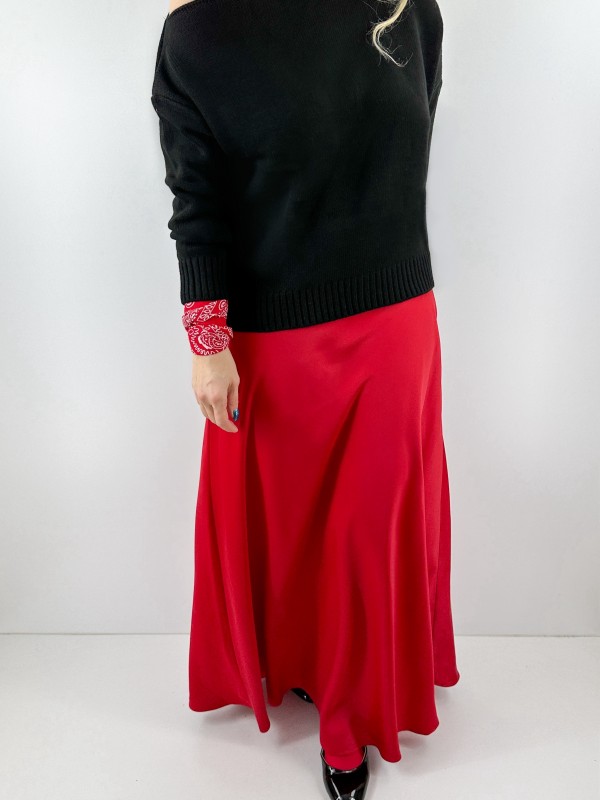 Red sateen maxi skirt