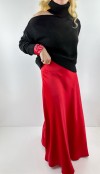 Red sateen maxi skirt