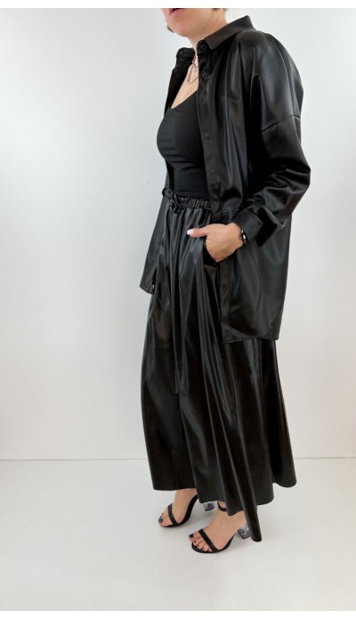 Siyah deri maxi etek