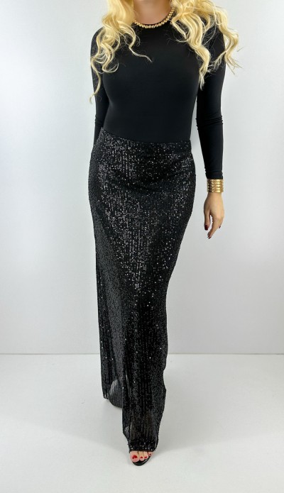 Siyah payetli maxi etek
