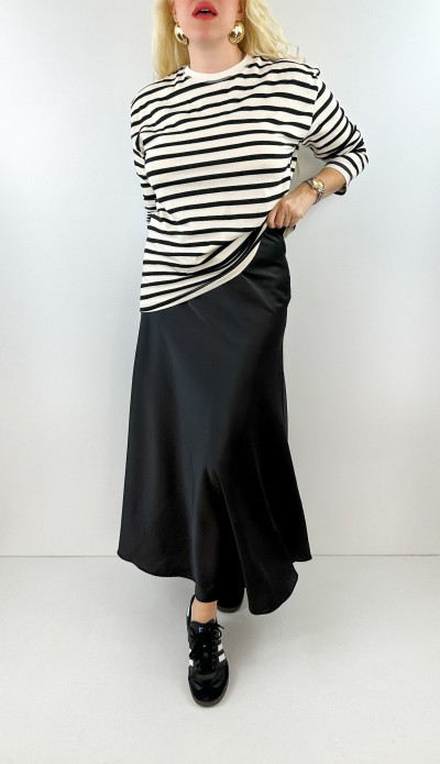 Siyah saten maxi etek