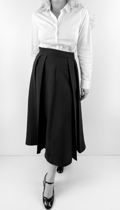 Siyah kalın pileli midi etek
