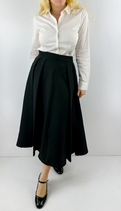 Siyah kalın pileli midi etek