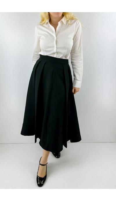 Siyah kalın pileli midi etek