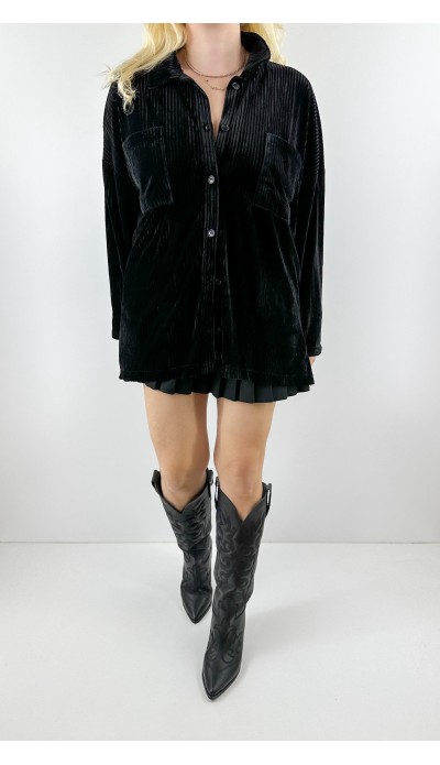 Siyah kadife oversize gömlek
