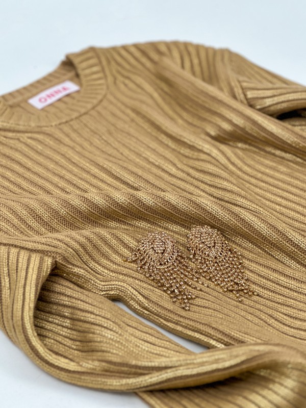 Gold foiled knit blouse