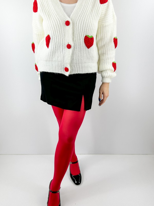 Strawberry detailed creme cardigan