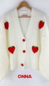 Strawberry detailed creme cardigan