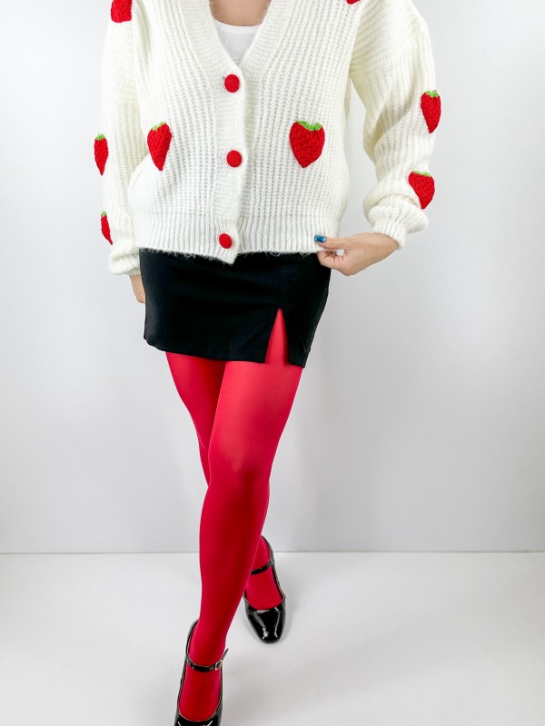 Strawberry detailed creme cardigan