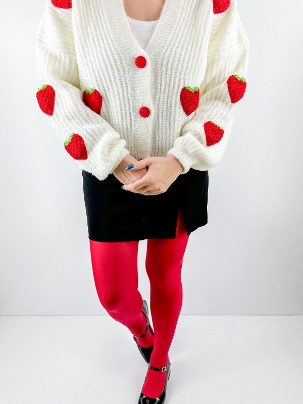 Strawberry detailed creme cardigan