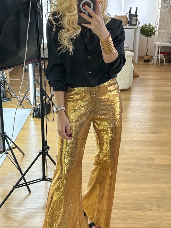 Gold sequined flared pants