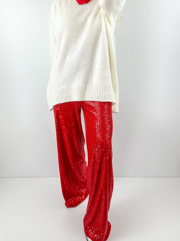 Red sequin pants