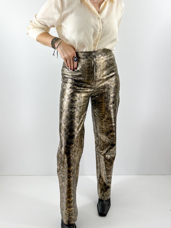 Snake skin printed shiny pants